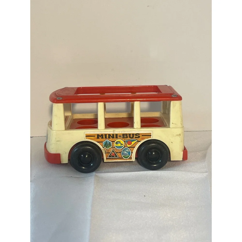 Vintage Fisher Price Little People Mini Bus Toy Red Cream‎ 1970s FP 141